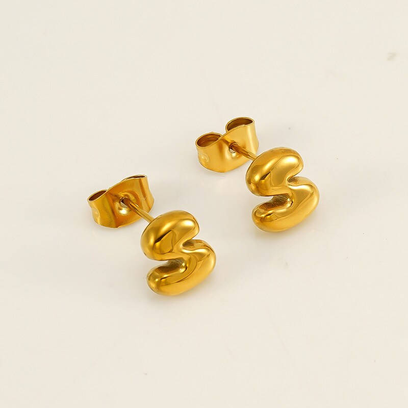 Gold color / 1 Pair Simple Series Elegant Letter S Titanium Steel 18K Gold Plated Women's Stud Earrings Picture19